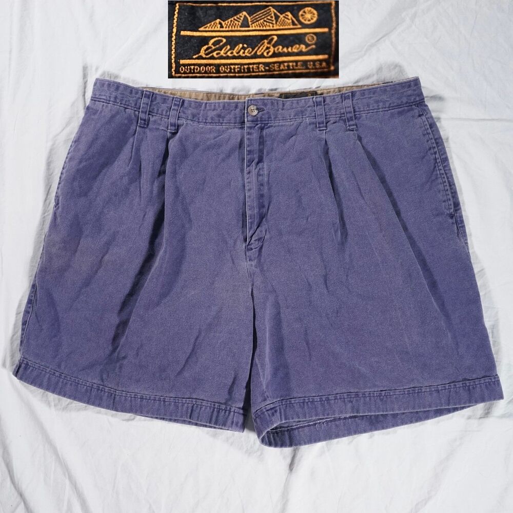 Vintage Eddie Bauer Purple Shorts 42 Double Bar Logo 90s Y2K